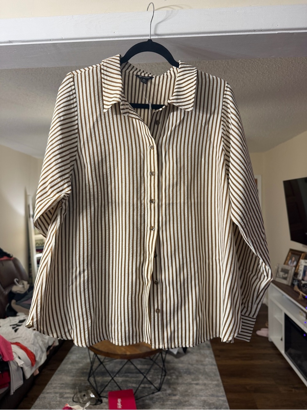 Versona Striped Button Down Blouse 🤎🤍